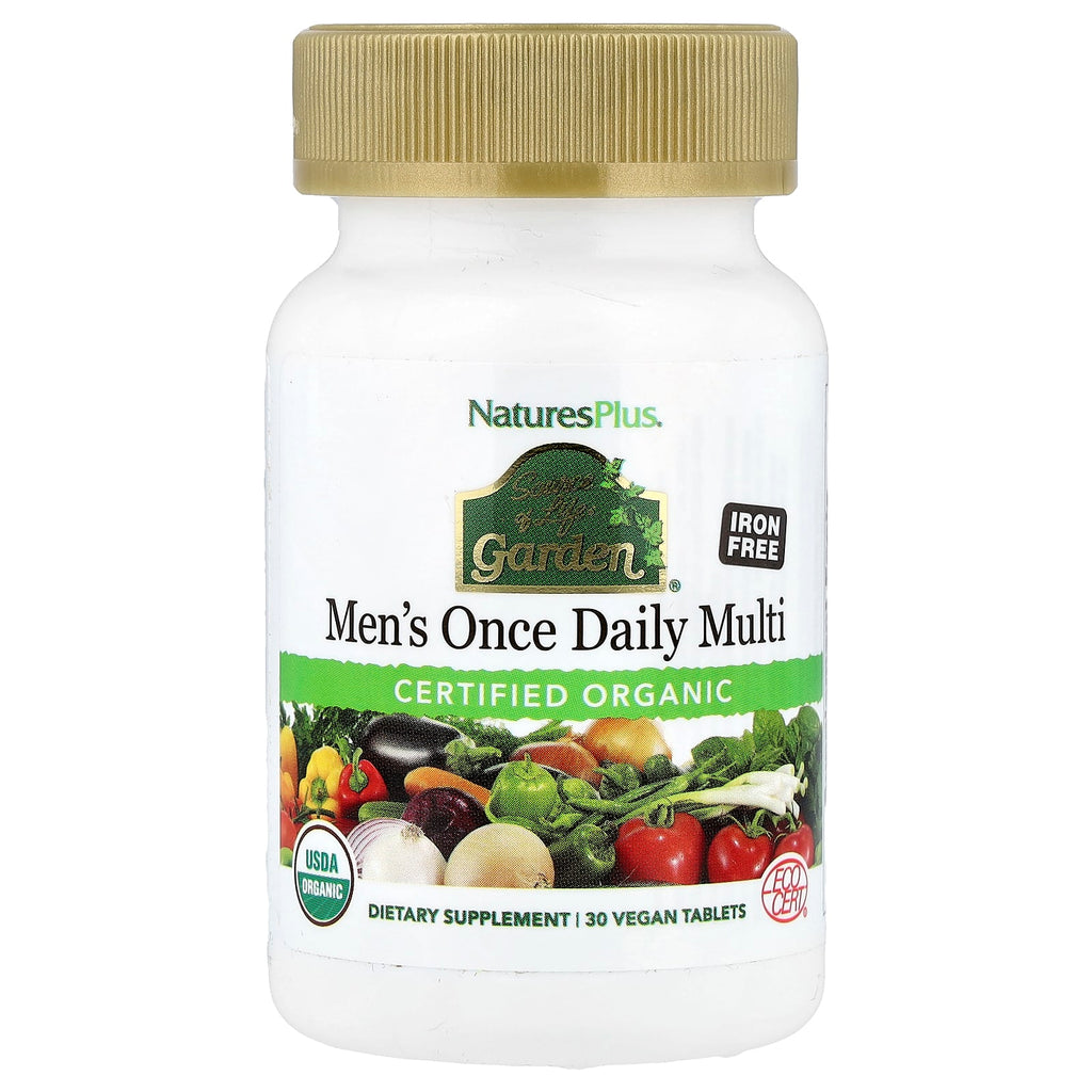 NaturesPlus, Source of Life Garden®, Organic Men's Once Daily Multi, Iron Free, 30 Vegan Tablets