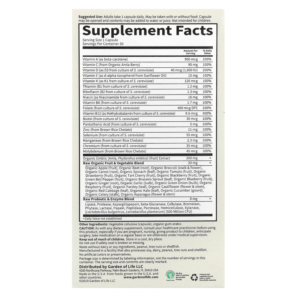 Garden of Life, Vitamin Code®, RAW One™, Once Daily Multivitamin For Men , 30 Vegetarian Capsules