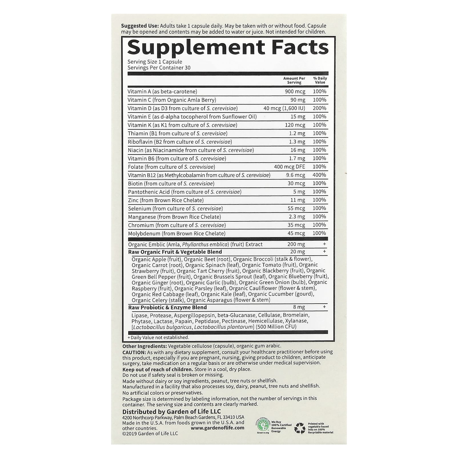 Garden of Life, Vitamin Code®, RAW One™, Once Daily Multivitamin For Men , 30 Vegetarian Capsules
