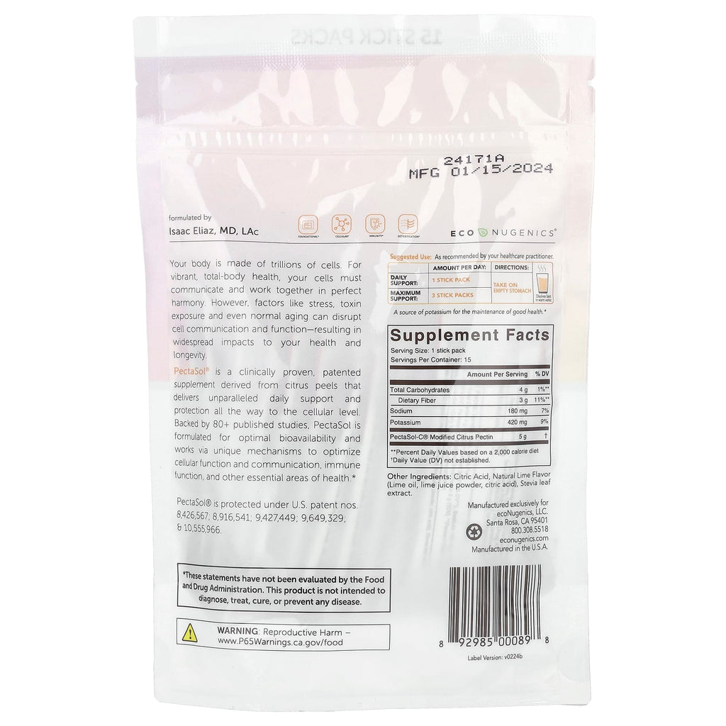 Econugenics, PectaSol® Modified Citrus Pectin, 15 Stick Packs, 0.22 oz (6.1 g) Each