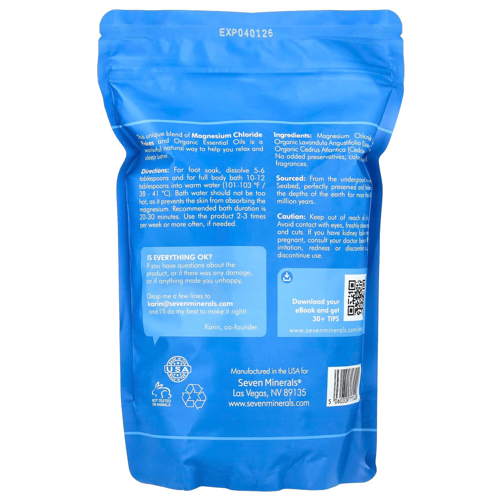 Seven Minerals, Sleep Well, Magnesium Bath Flakes, Lavender & Cedarwood, 3 lb (1.36 kg)