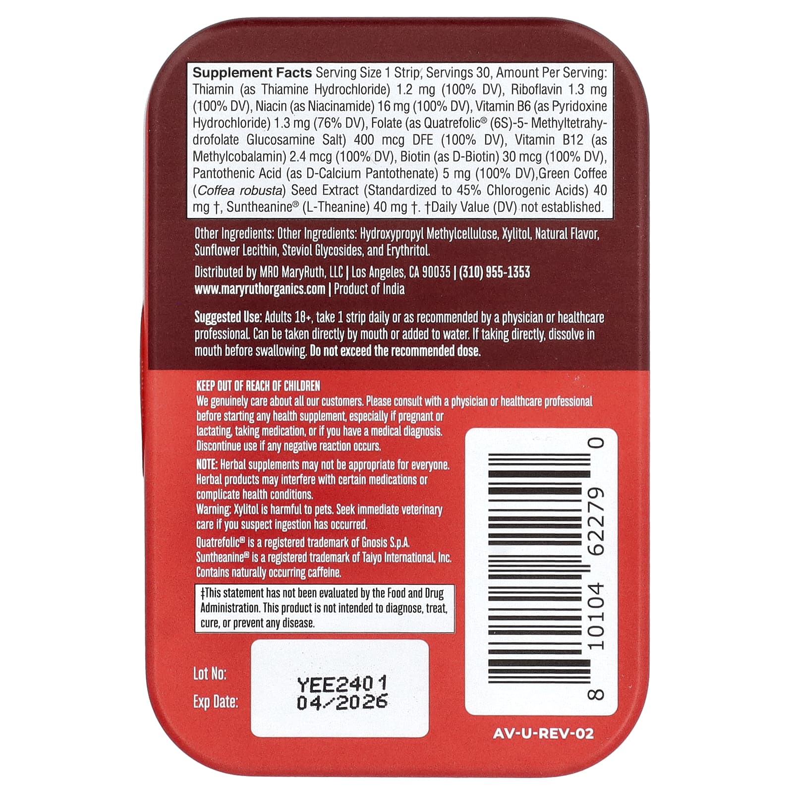 MaryRuth's, Energy Dissolving Strips, Strawberry, 30 Strips