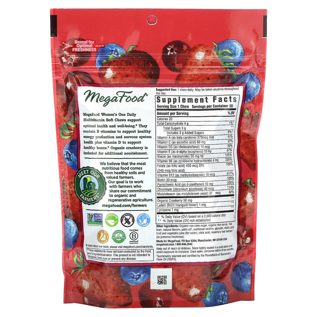 MegaFood, Women's One Daily Multivitamin, Mixed Berry, 30 Individually Wrapped Soft Chews