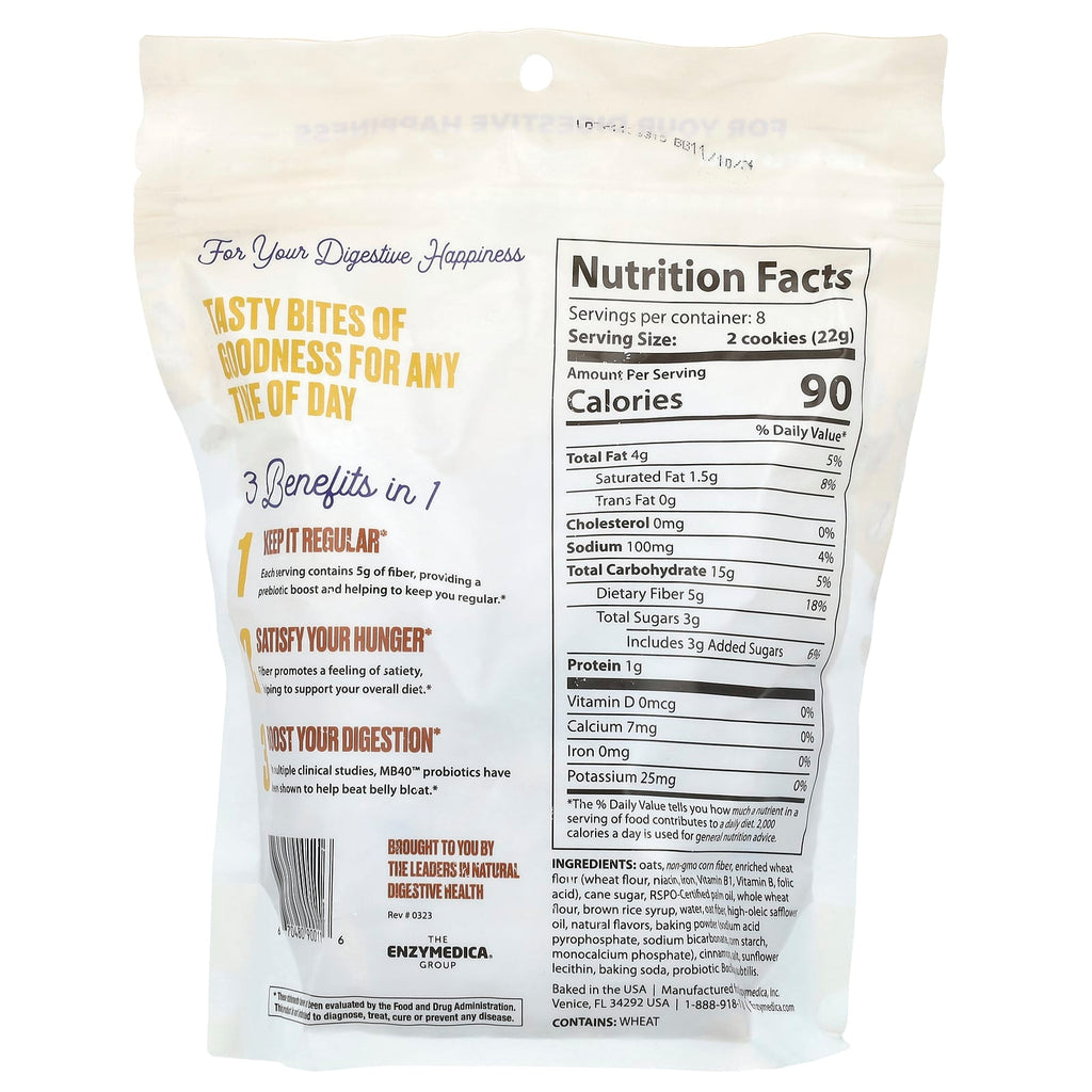 Enzymedica, Fiber + Cookies, Pre and Probiotic, Harvest Oat, 6.21 oz (176 g)