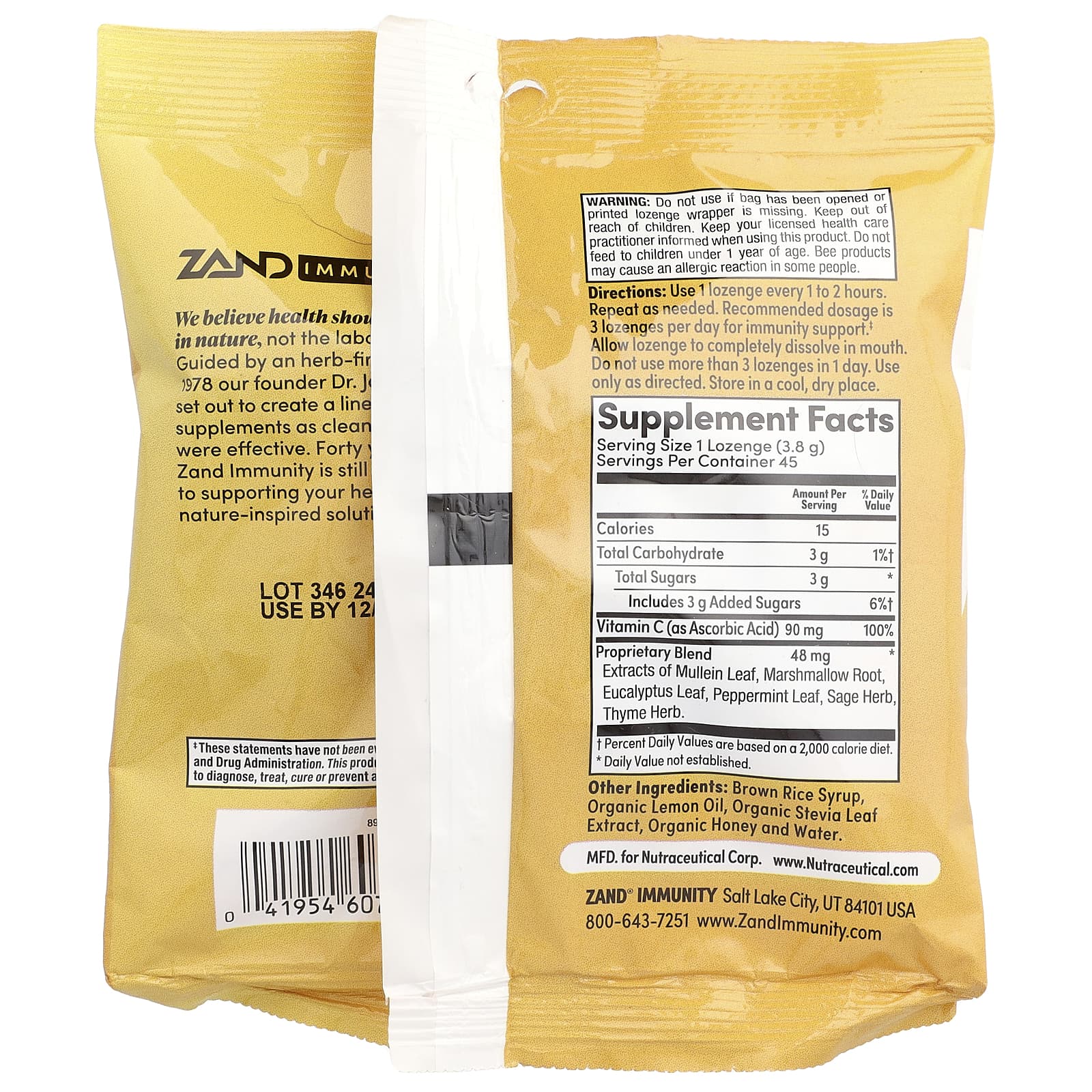 Zand, Immunity™, Lemon Honey Lozenges, 45 Lozenges
