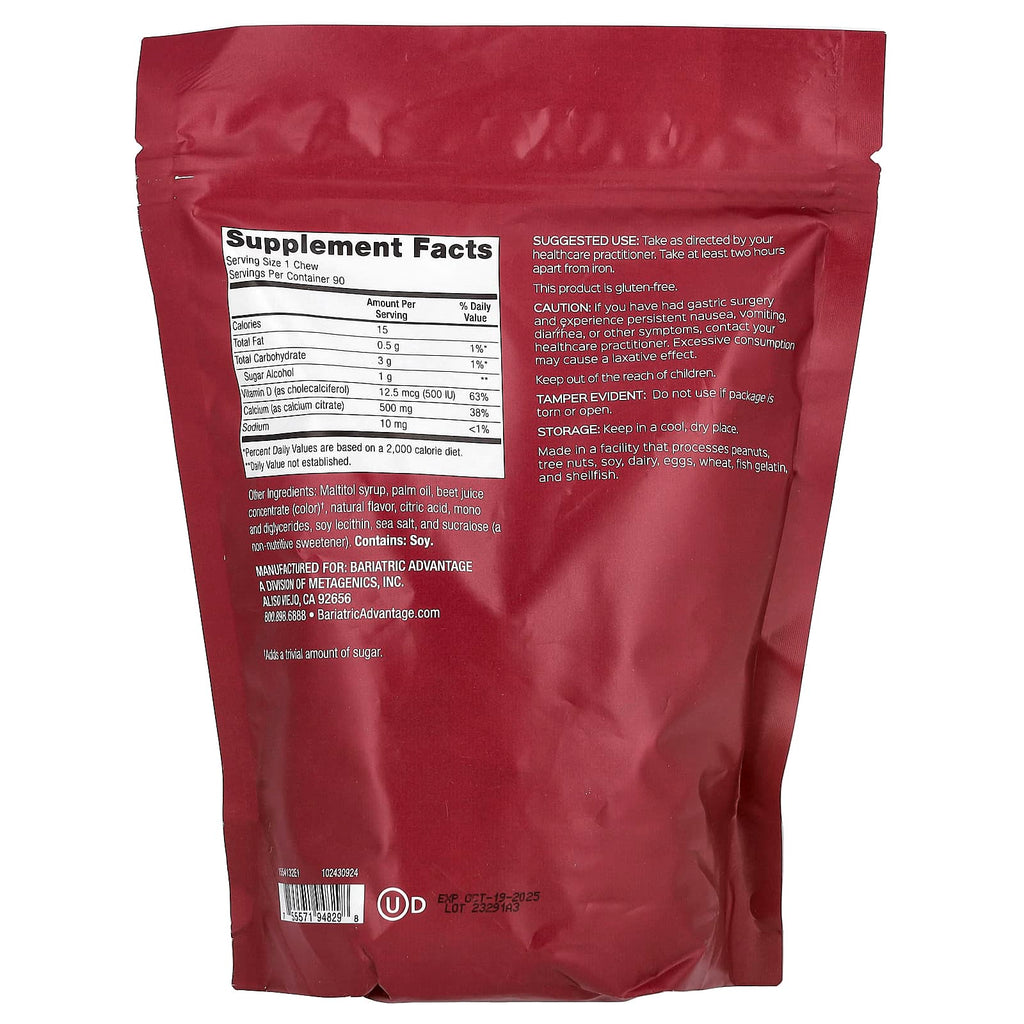 Bariatric Advantage, Calcium Citrate Chewy Bite, Sugar-Free, Raspberry, 90 Soft Chews
