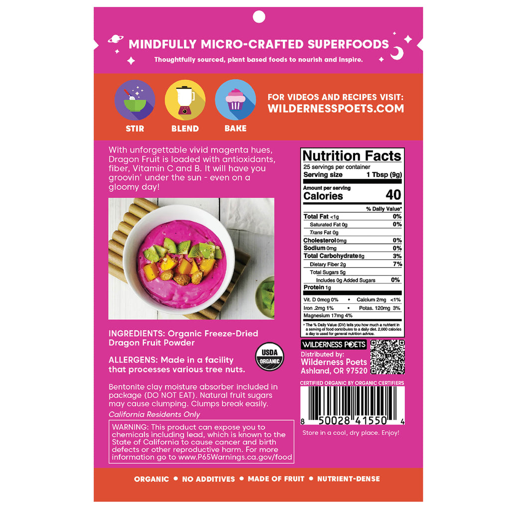 Wilderness Poets, Organic Freeze-Dried Dragon Fruit Powder, 8 oz (226 g) 