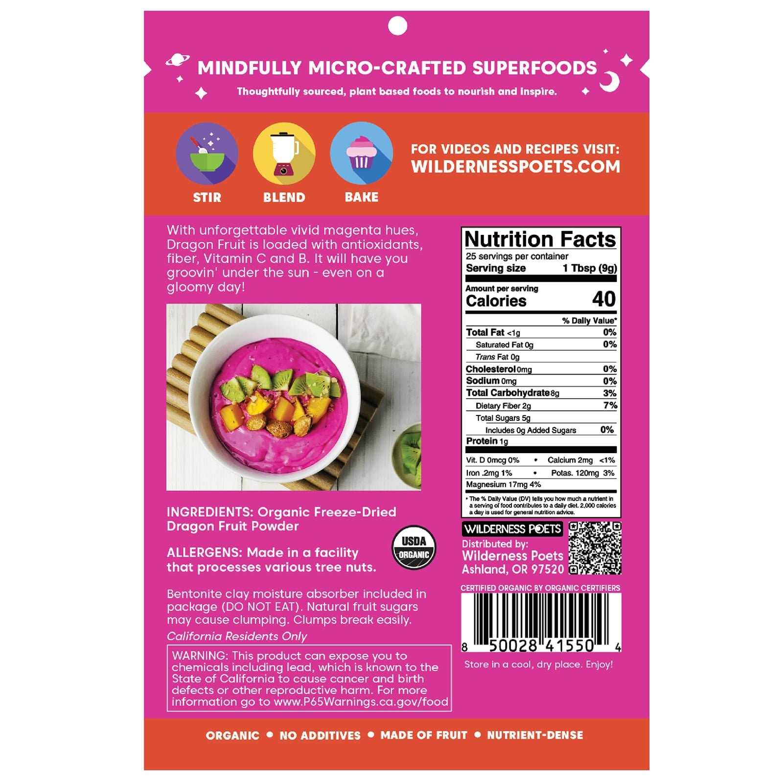 Wilderness Poets, Organic Freeze-Dried Dragon Fruit Powder, 8 oz (226 g) 