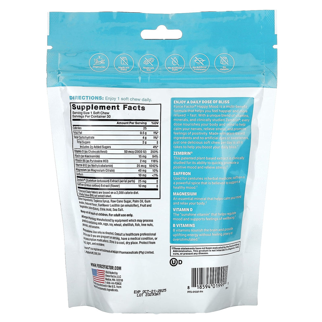 Force Factor, Happy Mood, Tropical Fruit, 30 Soft Chews