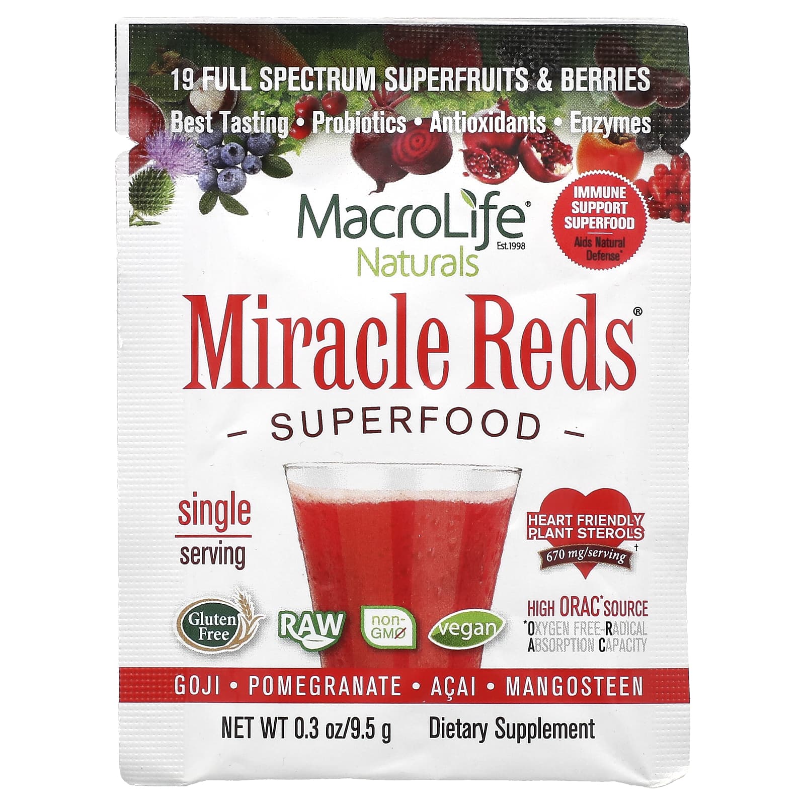 Macrolife Naturals, Miracle Reds, Superfood, Goji, Pomegranate, Acai, Mangosteen, 0.3 oz (9.5 g)