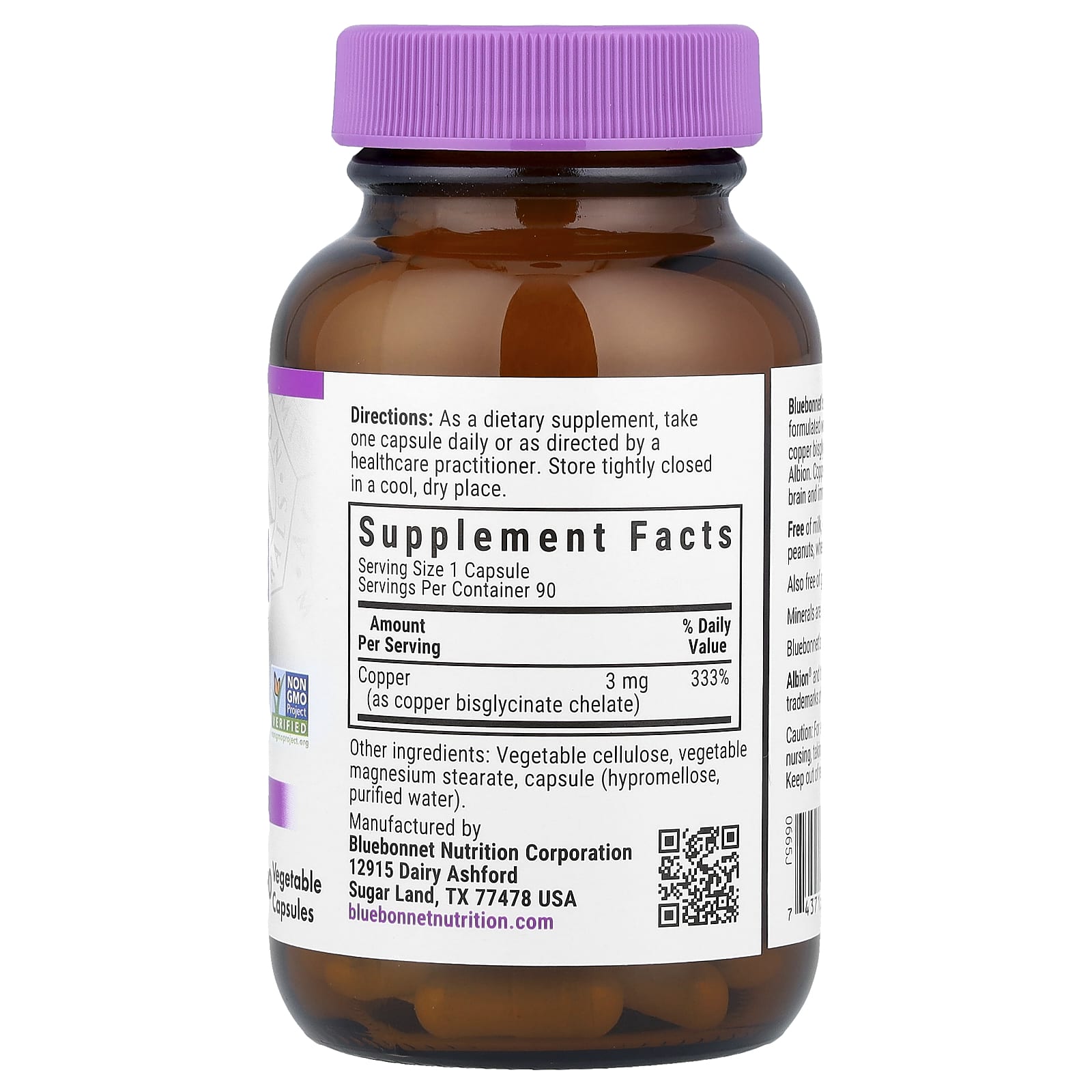 Bluebonnet Nutrition, Chelated Copper, 3 mg , 90 Vegetable Capsules