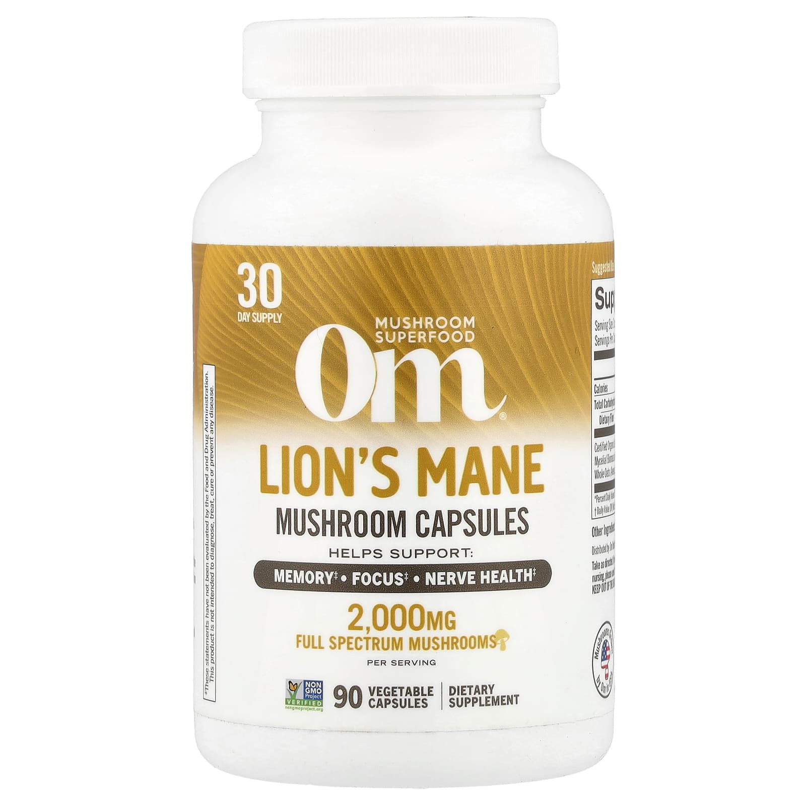 Om Mushrooms, Lions's Mane Mushroom Capsules, 90 Vegetable Capsules (666 mg per Capsule)