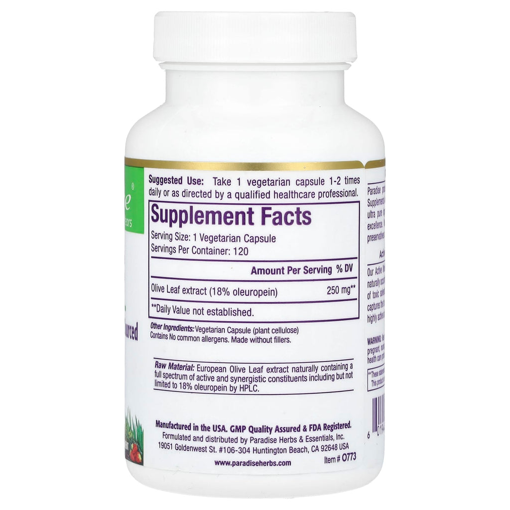 Paradise Herbs, Olive Leaf, 120 Vegetarian Capsules (250 mg per Capsule)