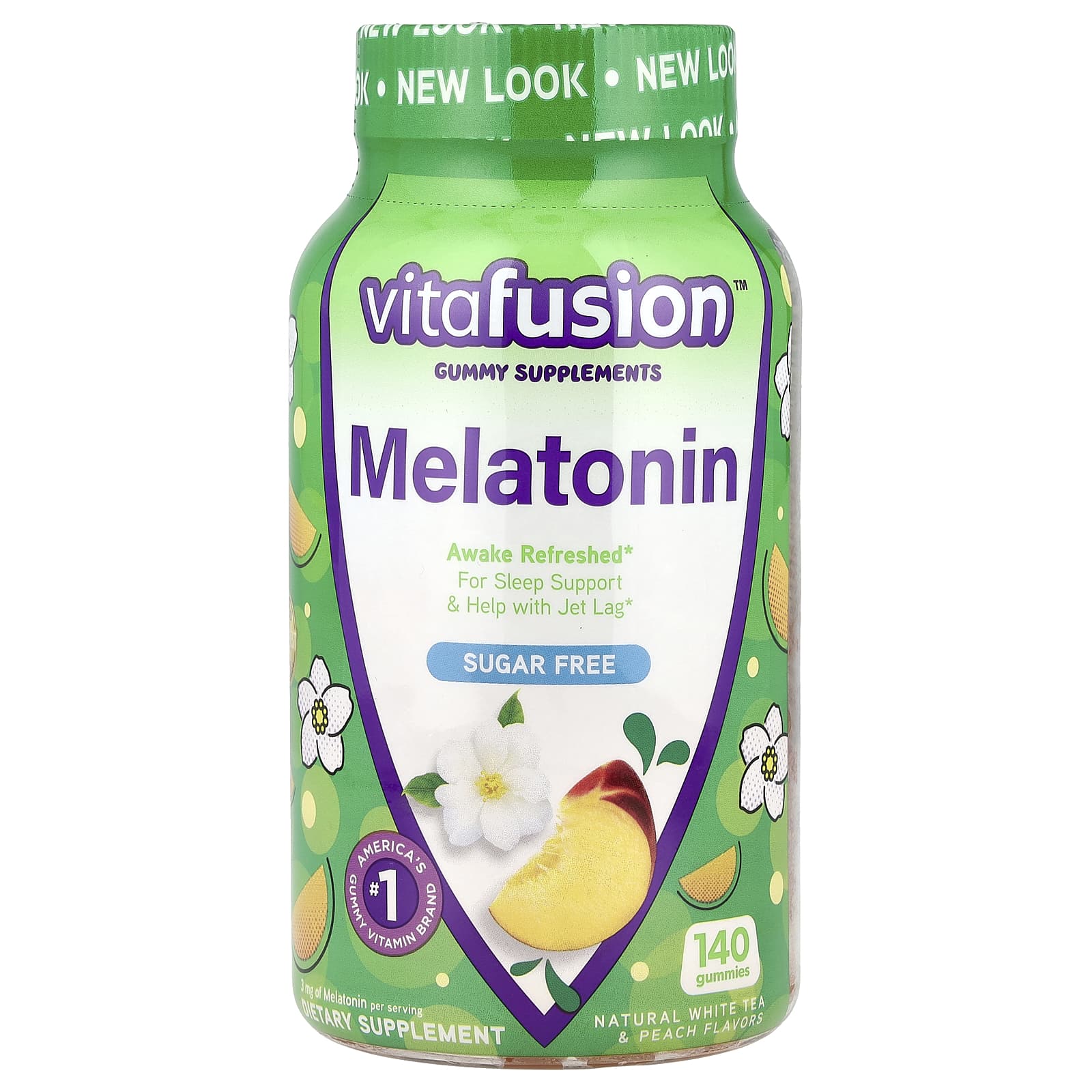 VitaFusion, Melatonin Gummies, Natural White Tea & Peach, Sugar Free, 3 mg, 140 Gummies