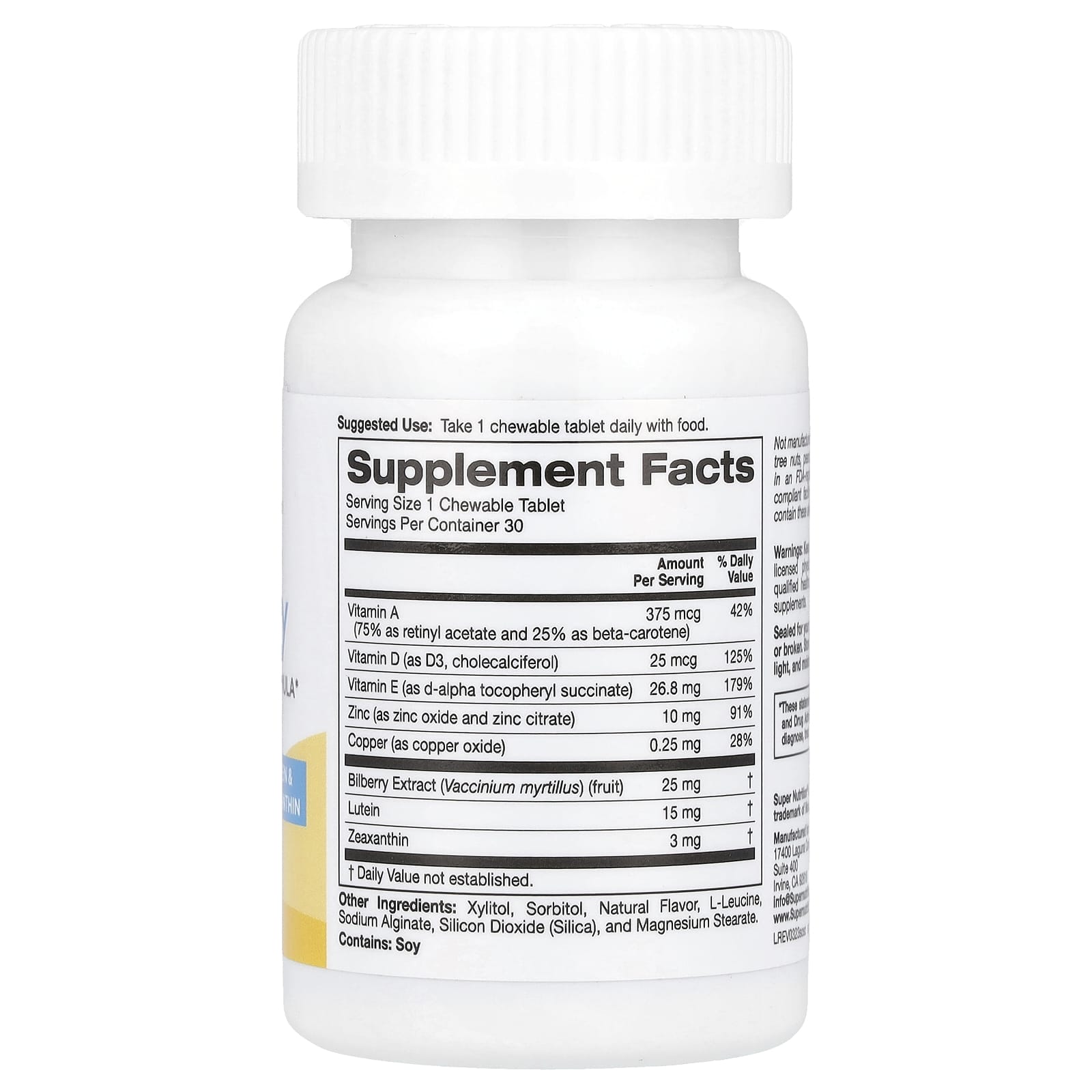 Super Nutrition, SimplyOne®, See Clearly, Triple Power Vision Formula with Lutein, Zeaxanthin, Vitamins, Minerals and Botanical Extracts, 30 Chewable Tablets