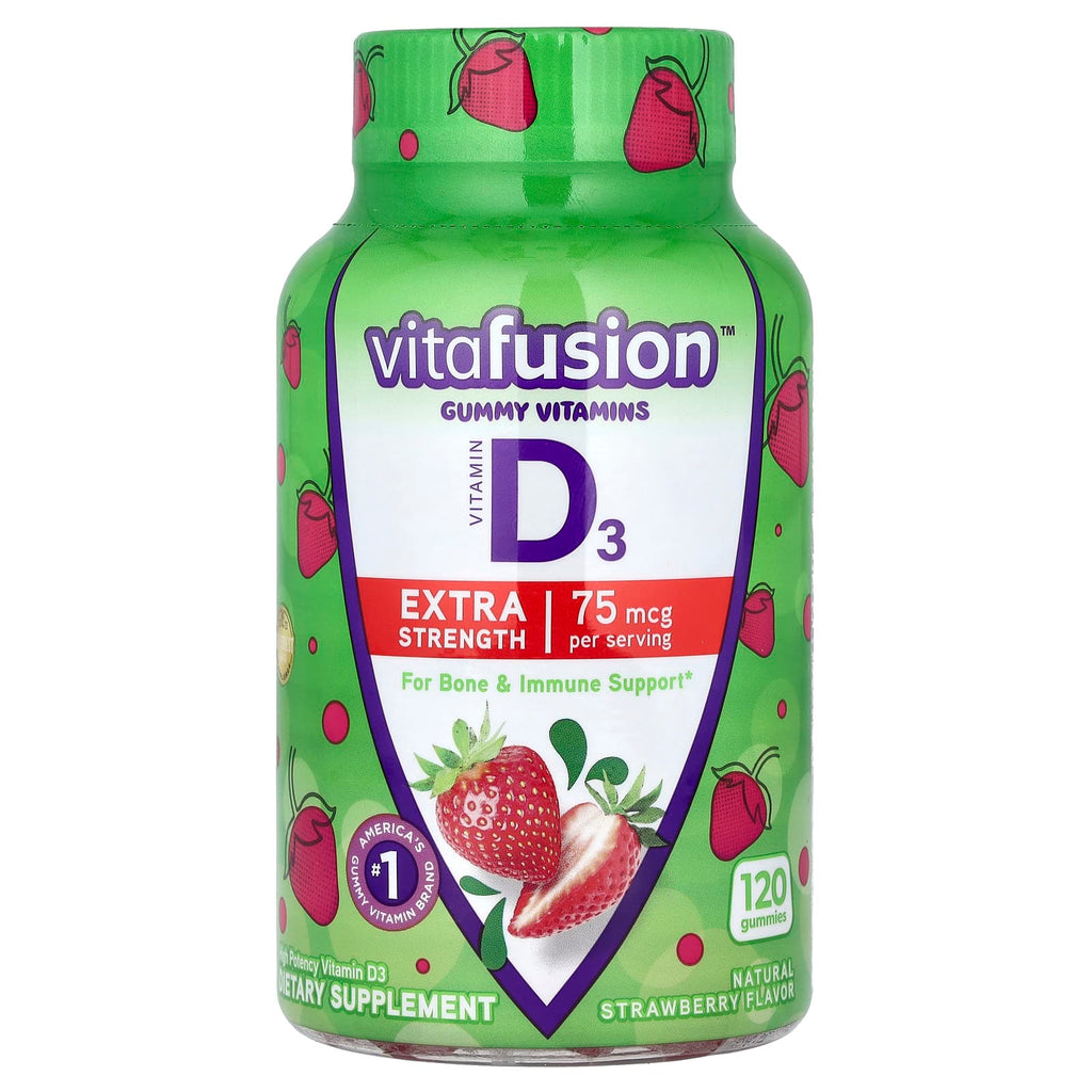 VitaFusion, Gummy Vitamins, Vitamin D3, Natural Strawberry, 75 mcg, 120 Gummies (37.5 mcg per Gummy)