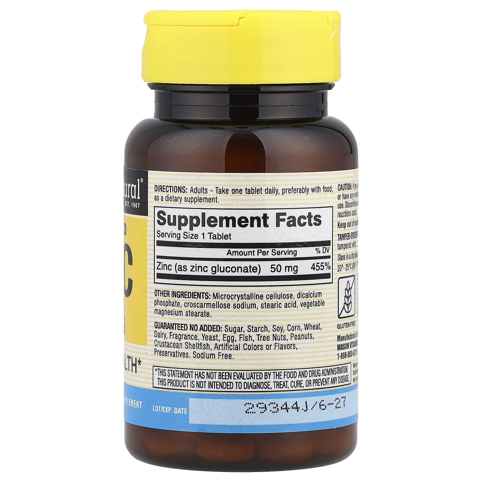 Mason Natural, Chelated Zinc, 50 mg, 100 Tablets