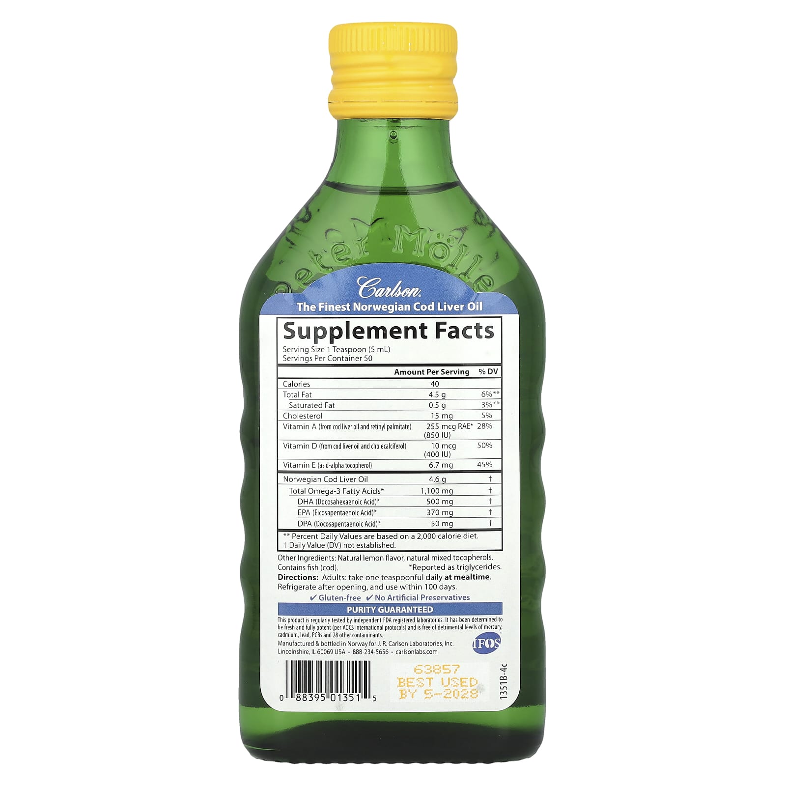Carlson, Wild Norwegian, Cod Liver Oil, Natural Lemon, 8.4 fl oz (250 ml)