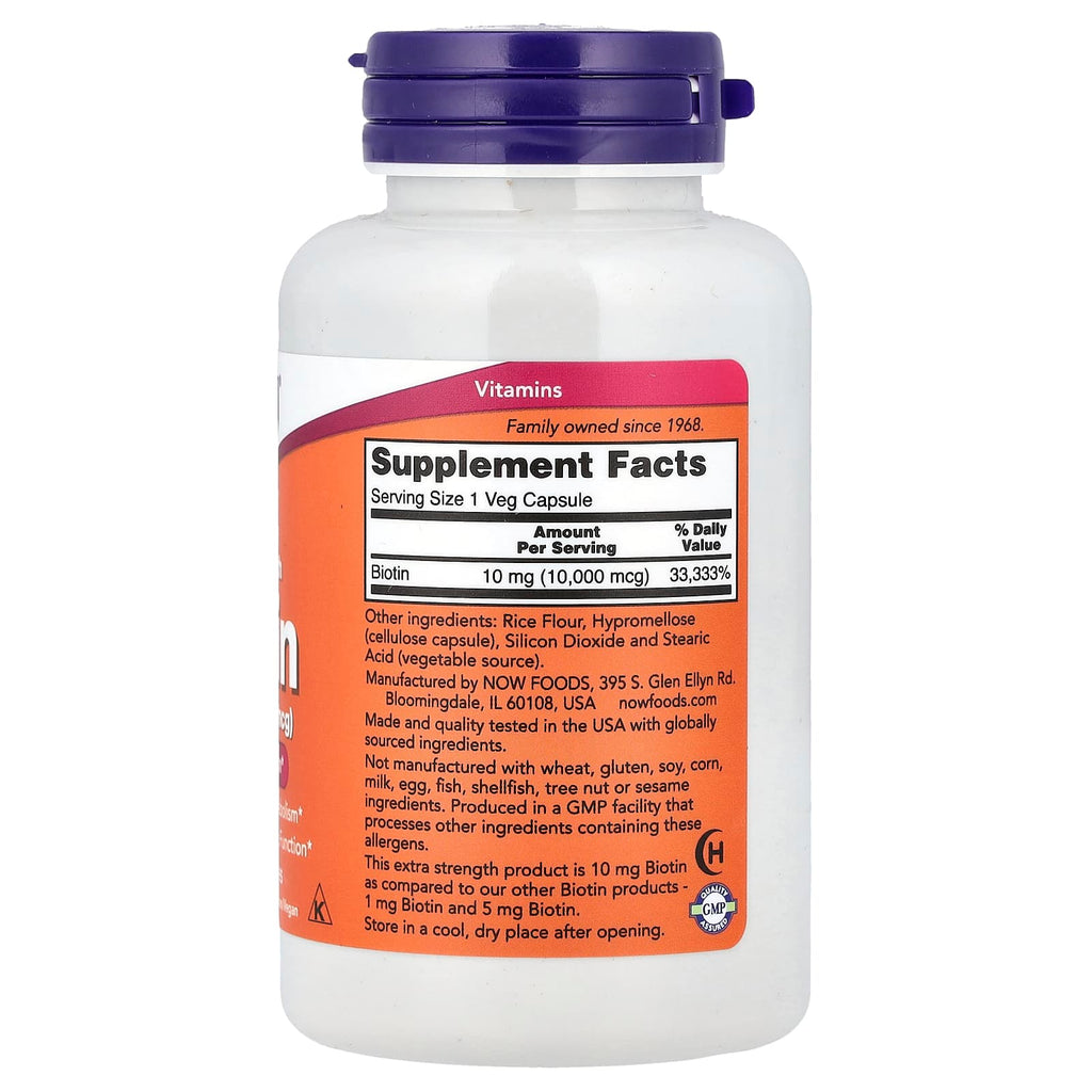 NOW Foods, Biotin, 10 mg, 120 Veg Capsules