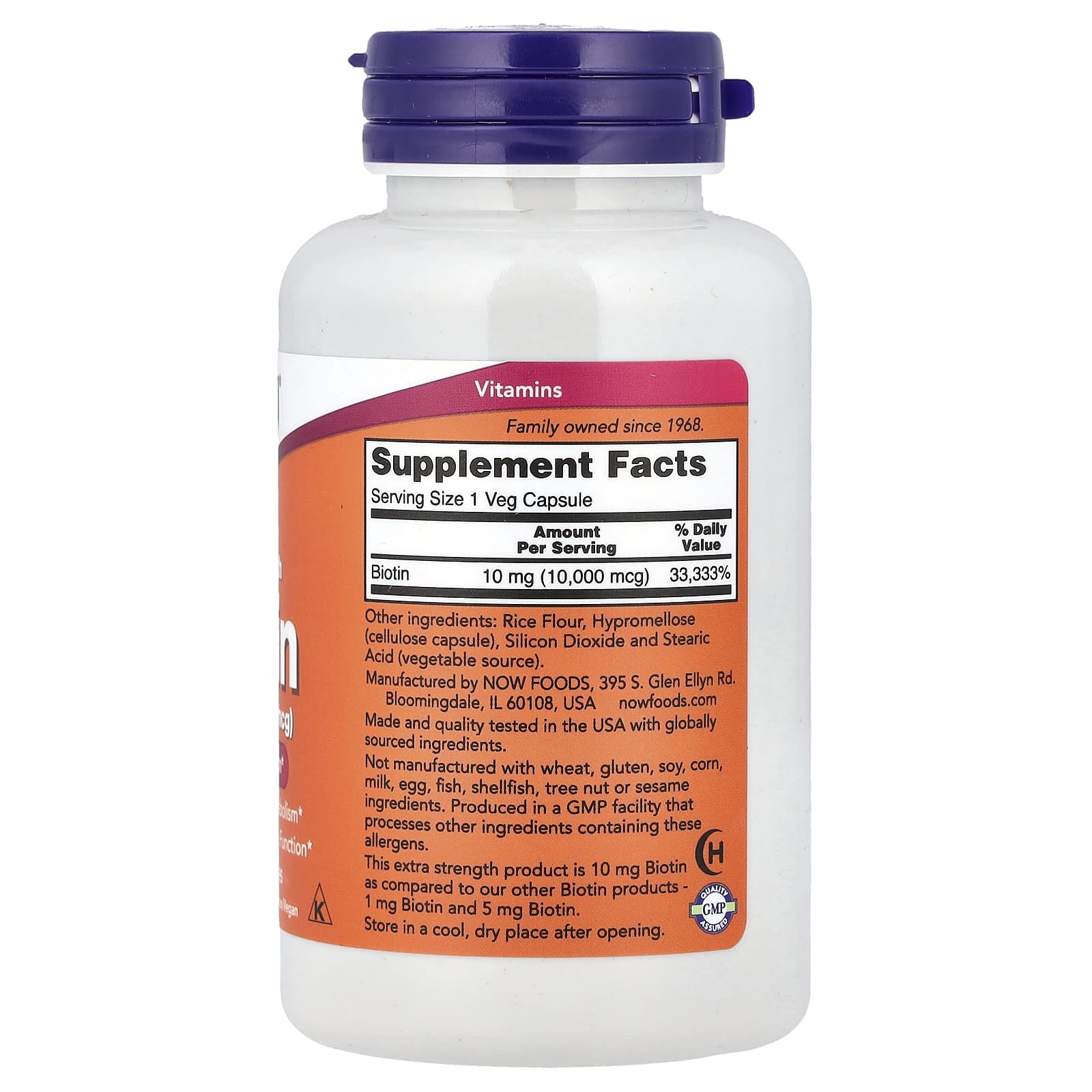 NOW Foods, Biotin, 10 mg, 120 Veg Capsules