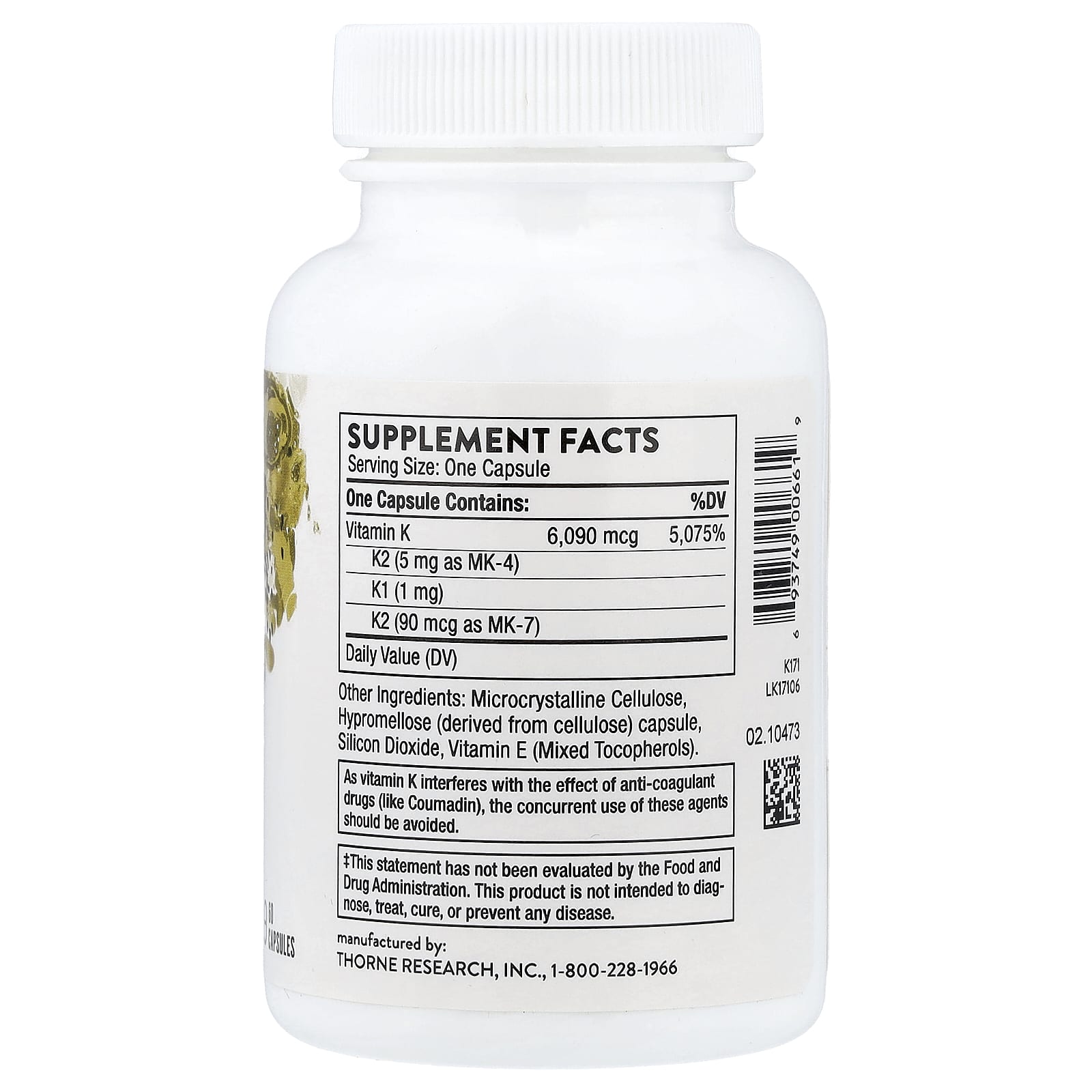Thorne, Vitamin K, 60 Capsules