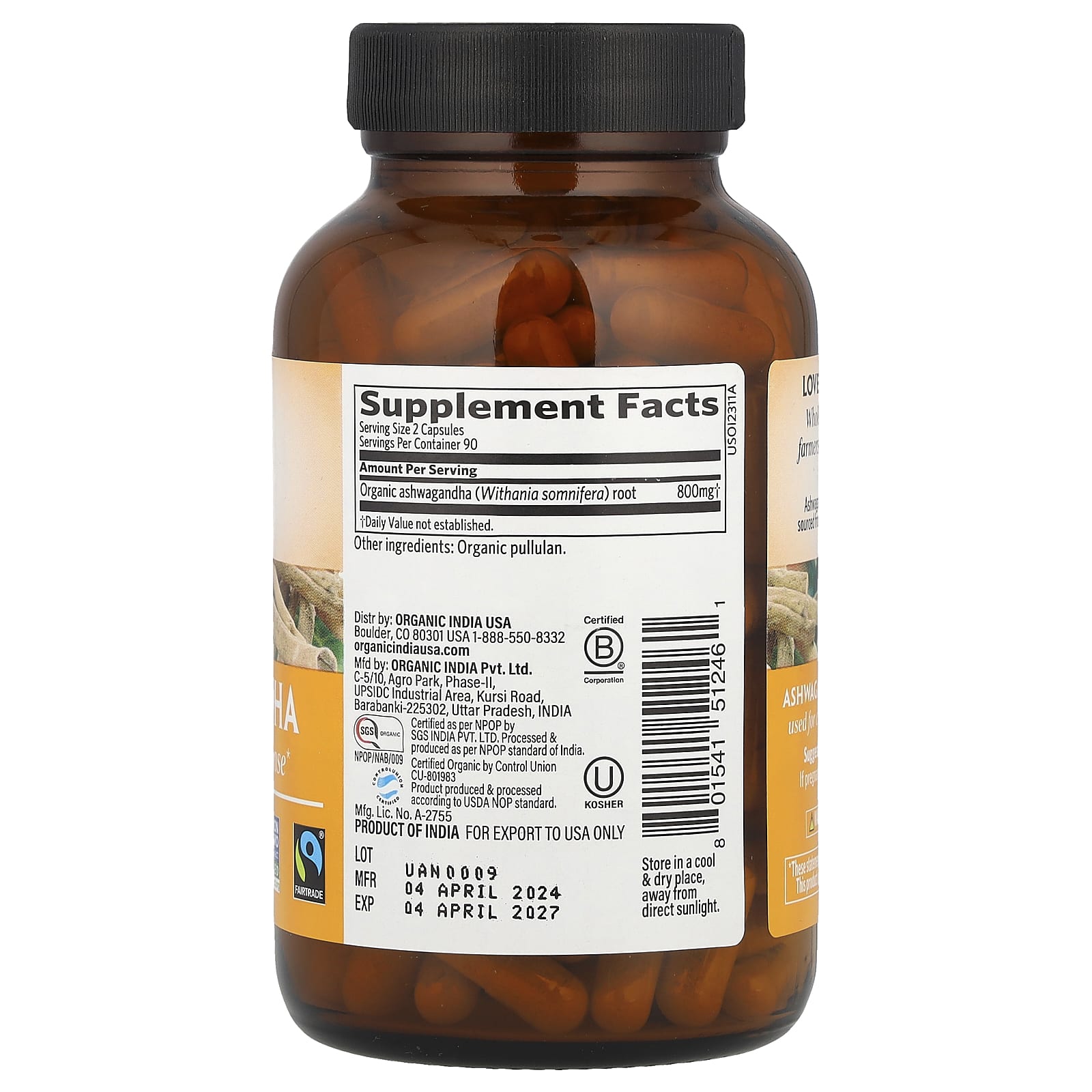 Organic India, Ashwagandha, 180 Vegetarian Caps (400 mg per Capsule)