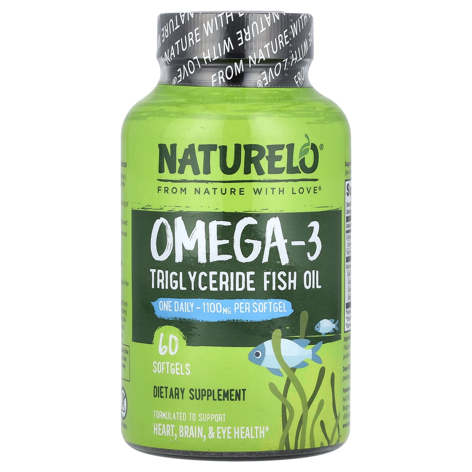 NATURELO, Omega-3 Triglyceride Fish Oil, 1,100 mg, 60 Softgels
