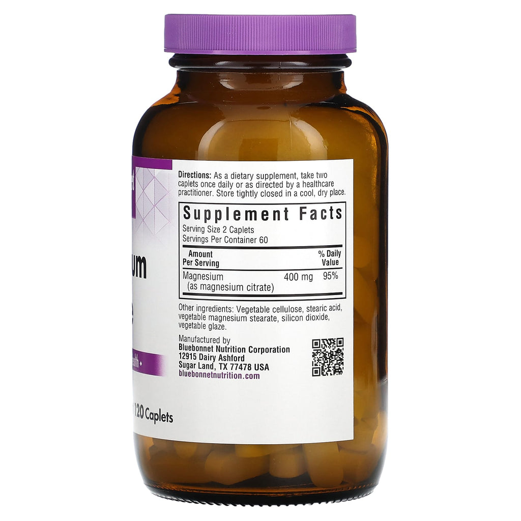 Bluebonnet Nutrition, Magnesium Citrate, 120 Caplets (200 mg per Caplet)
