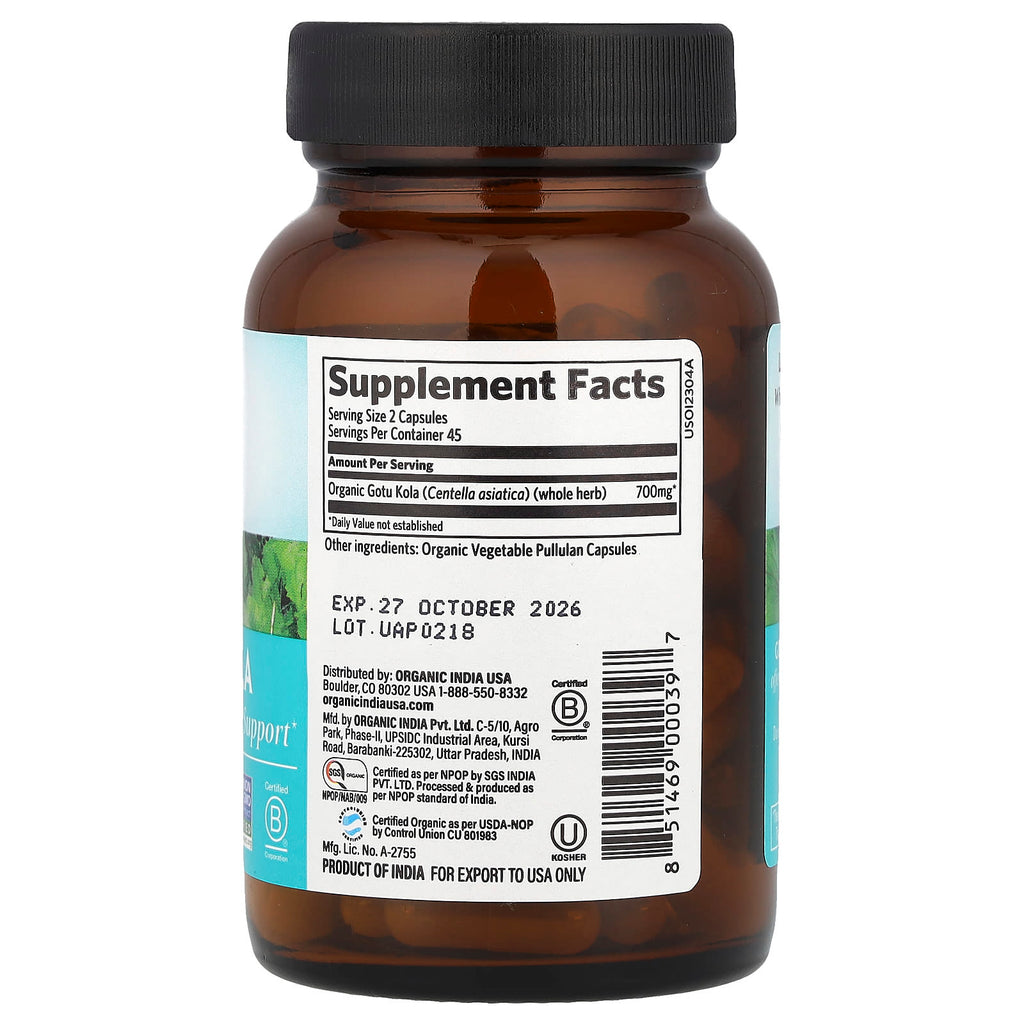 Organic India, Gotu Kola, 90 Vegetarian Caps (350 mg per Capsule)