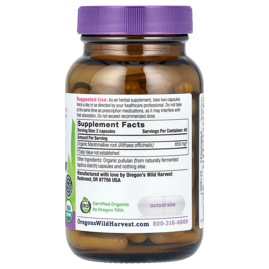 Oregon's Wild Harvest, Organic Marshmallow, 90 Organic Vegan Capsules (425 mg per Capsule)