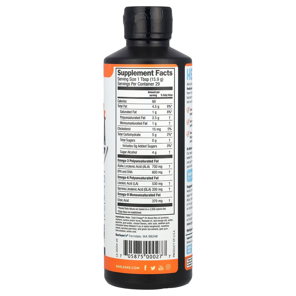 Barlean's, Total Omega®, Omega 3-6-9, Orange Creme, 2,400 mg, 16 oz (454 g)