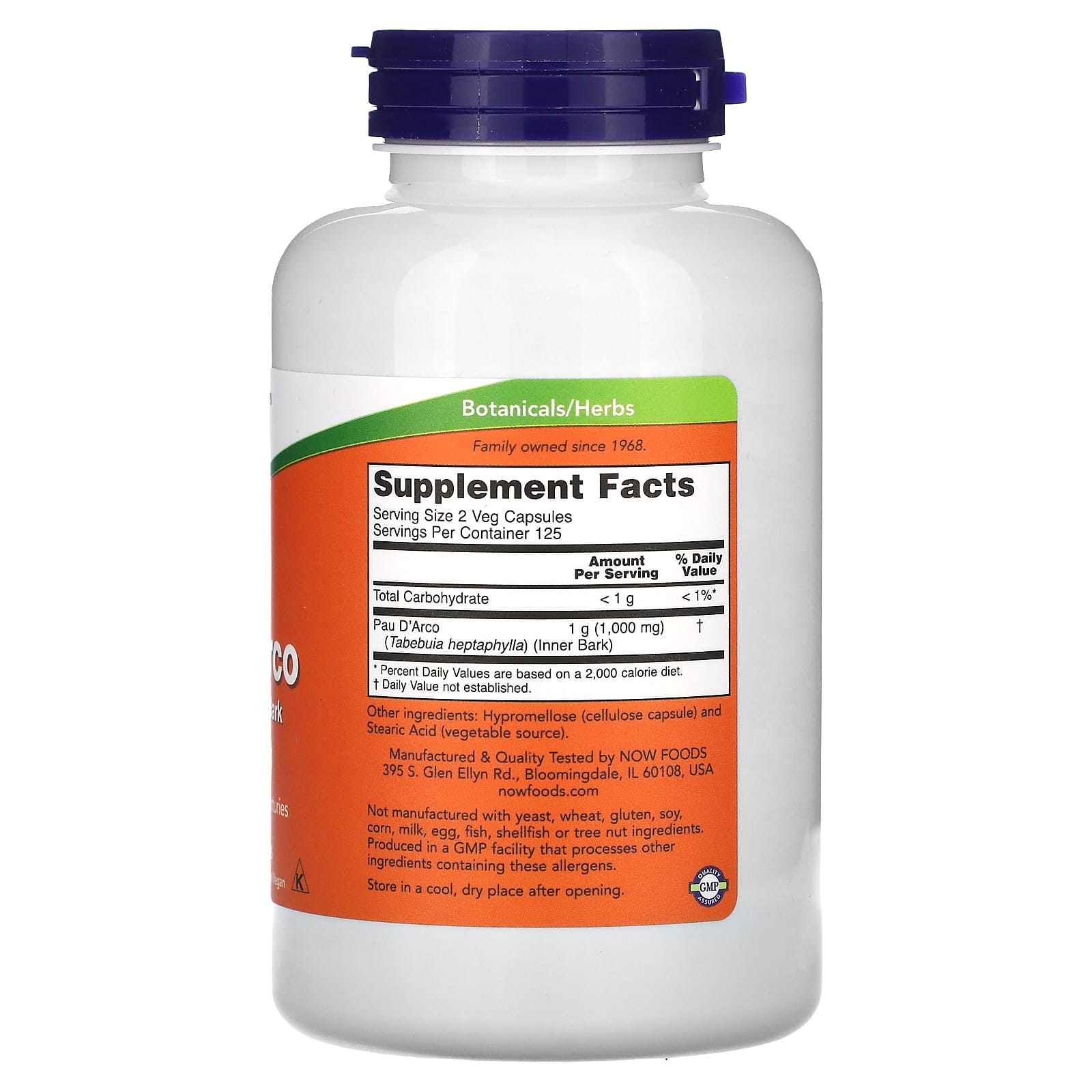 NOW Foods, Pau D' Arco, 500 mg, 250 Veg Capsules
