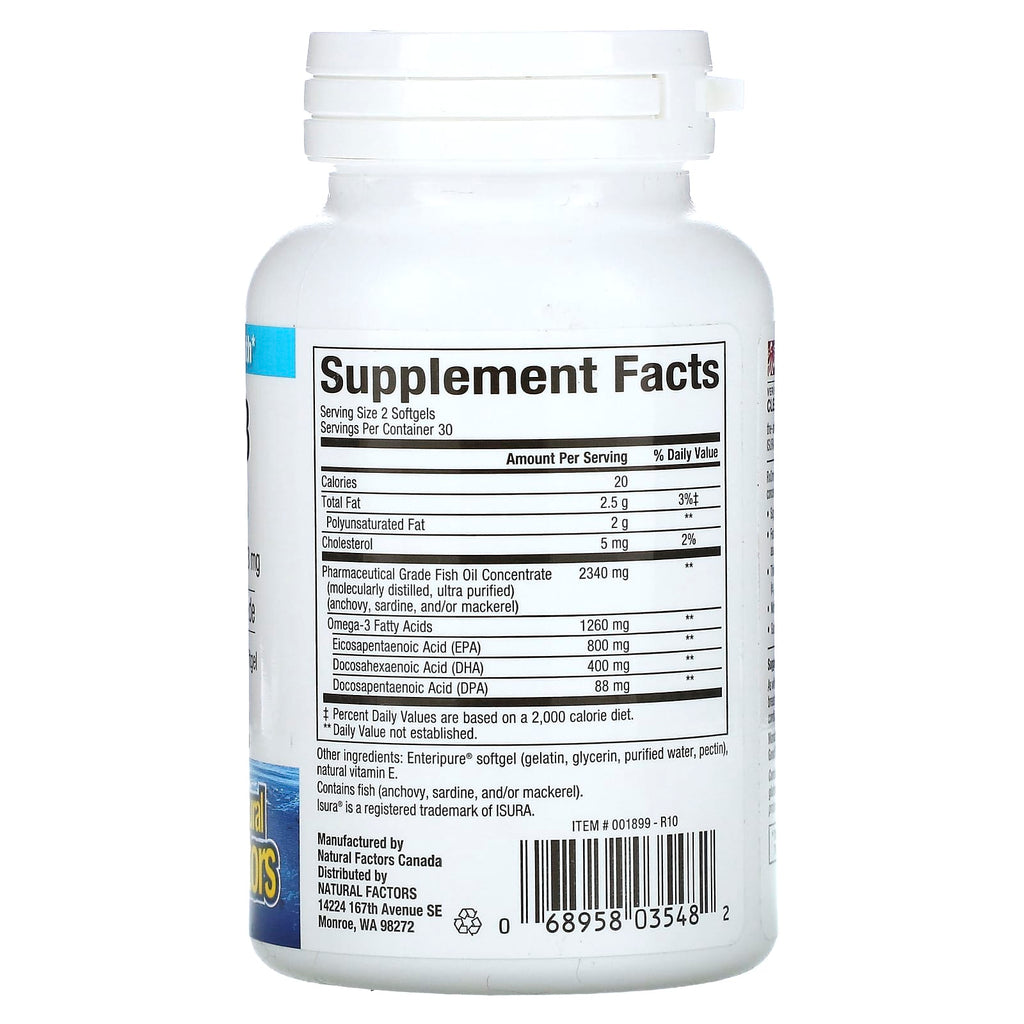 Natural Factors, RxOmega-3, 60 Softgels (630 mg per Softgel)