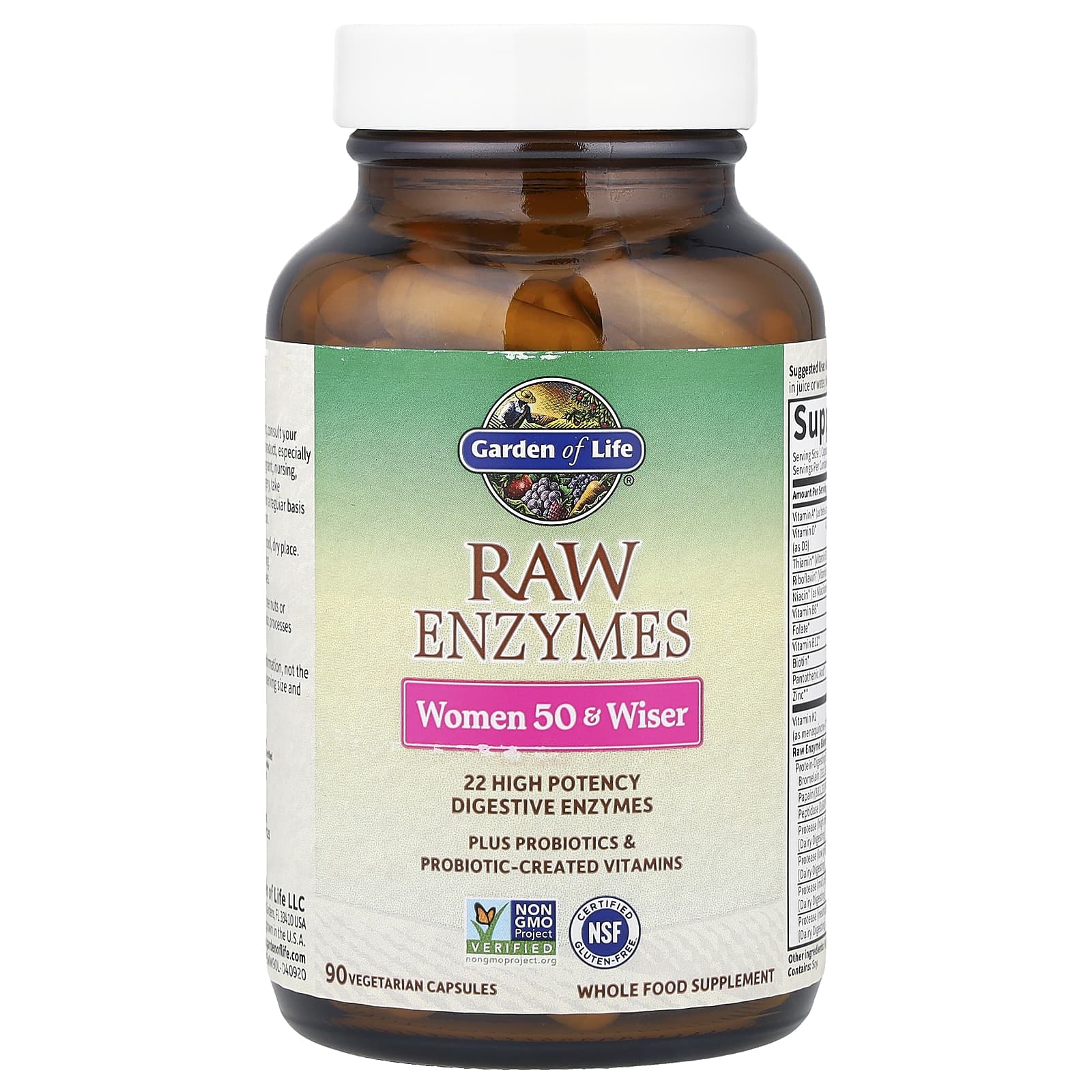 Garden of Life, RAW Enzymes, Women 50 & Wiser, 90 Vegetarian Capsules