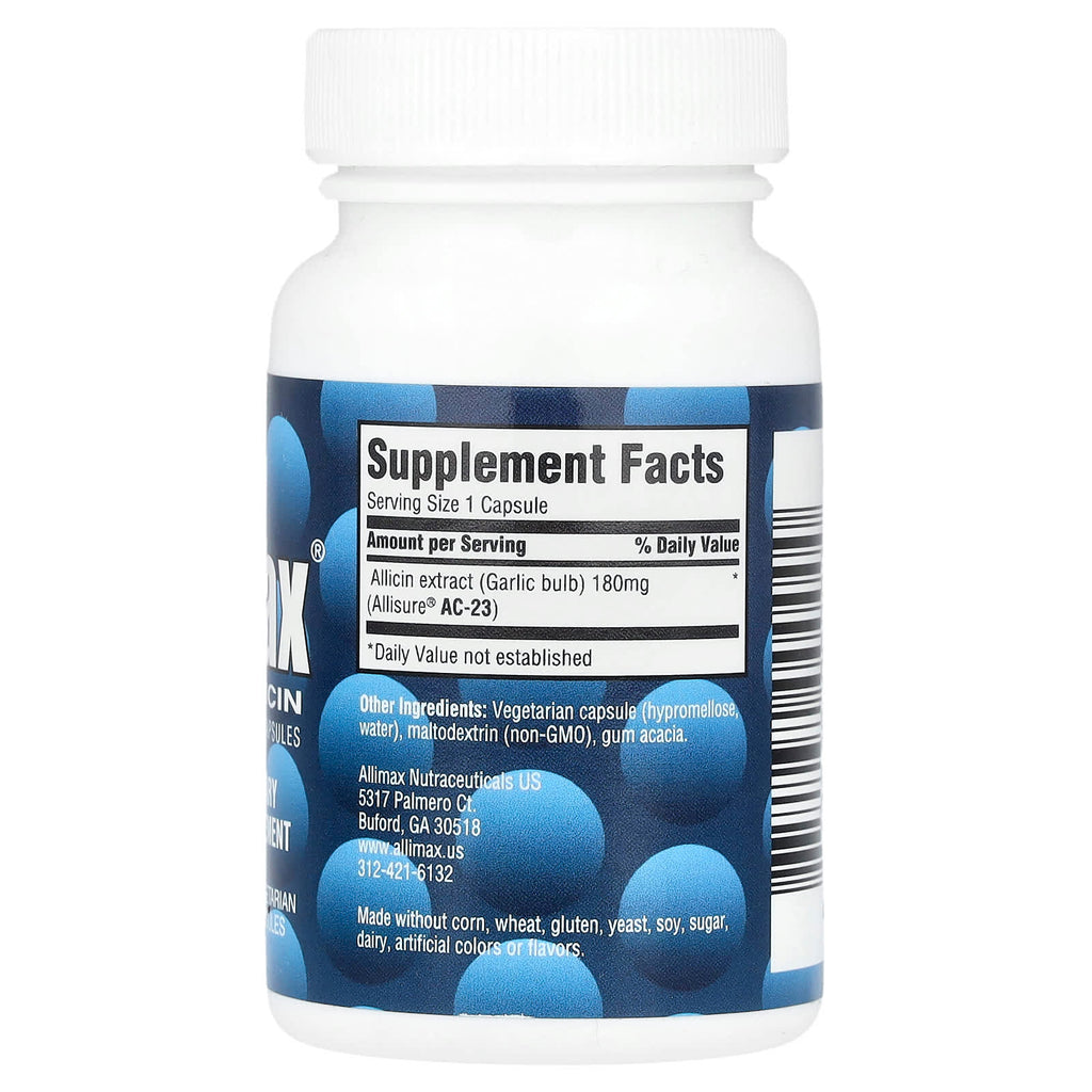 Allimax, 100% Allicin Powder Capsules, 180 mg, 30 Vegetarian Capsules