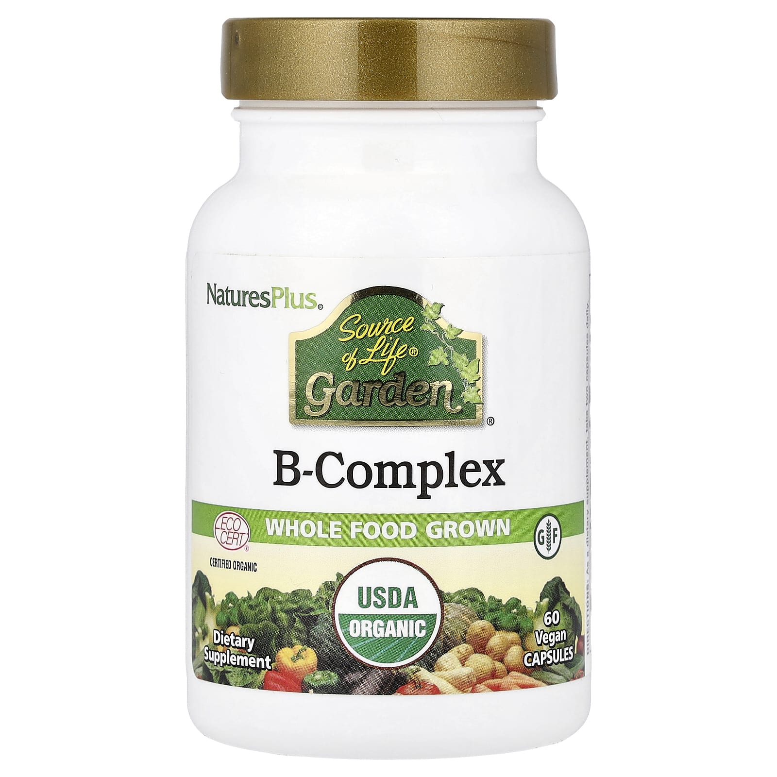 NaturesPlus, Source of Life Garden, Organic B-Complex, 60 Vegan Capsules