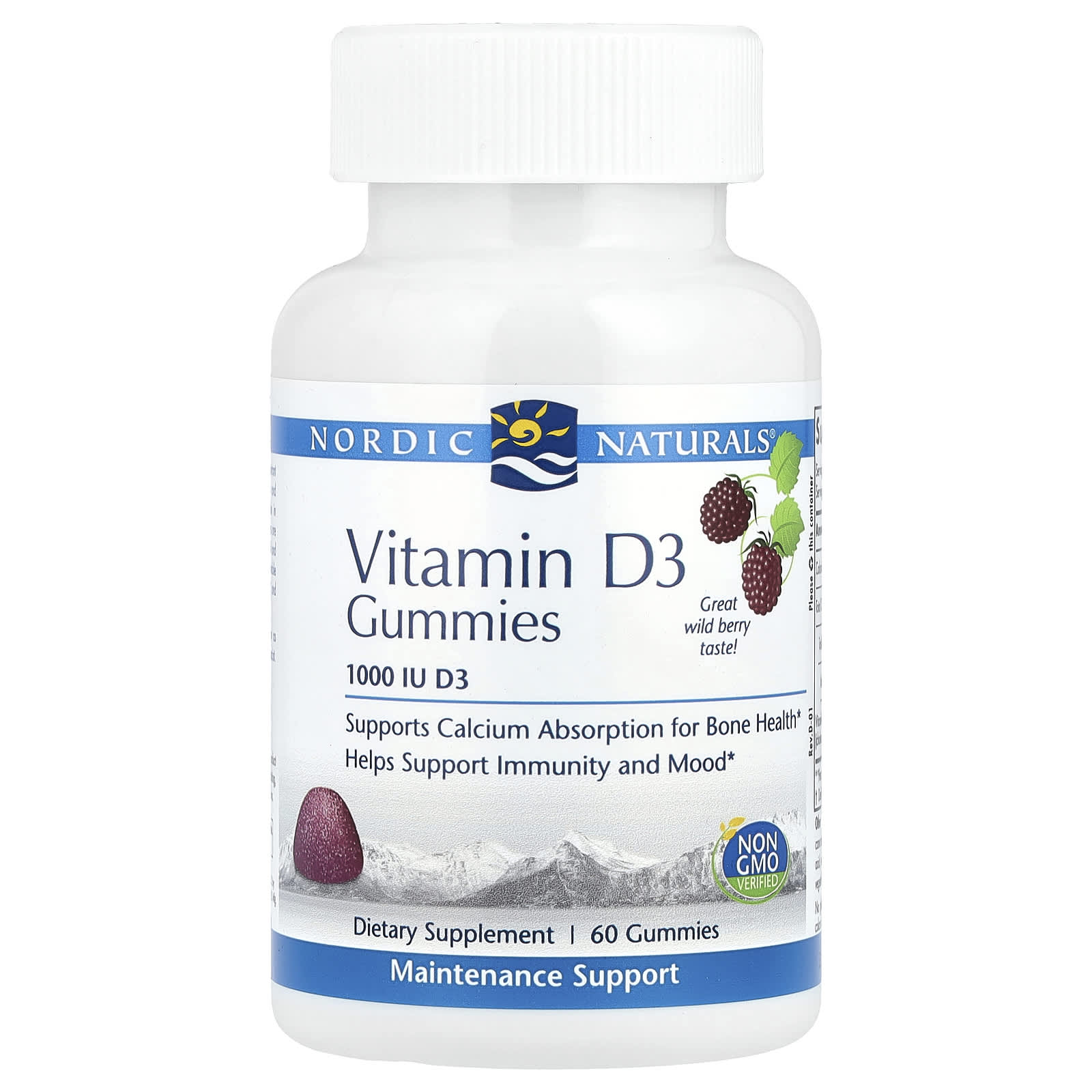 Nordic Naturals, Vitamin D3 Gummies, Wild Berry, 1,000 IU, 60 Gummies