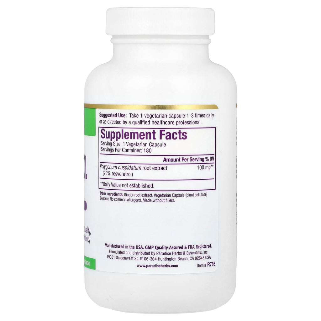 Paradise Herbs, Resveratrol Extract, 180 Vegetarian Capsules (100 mg per Capsule)