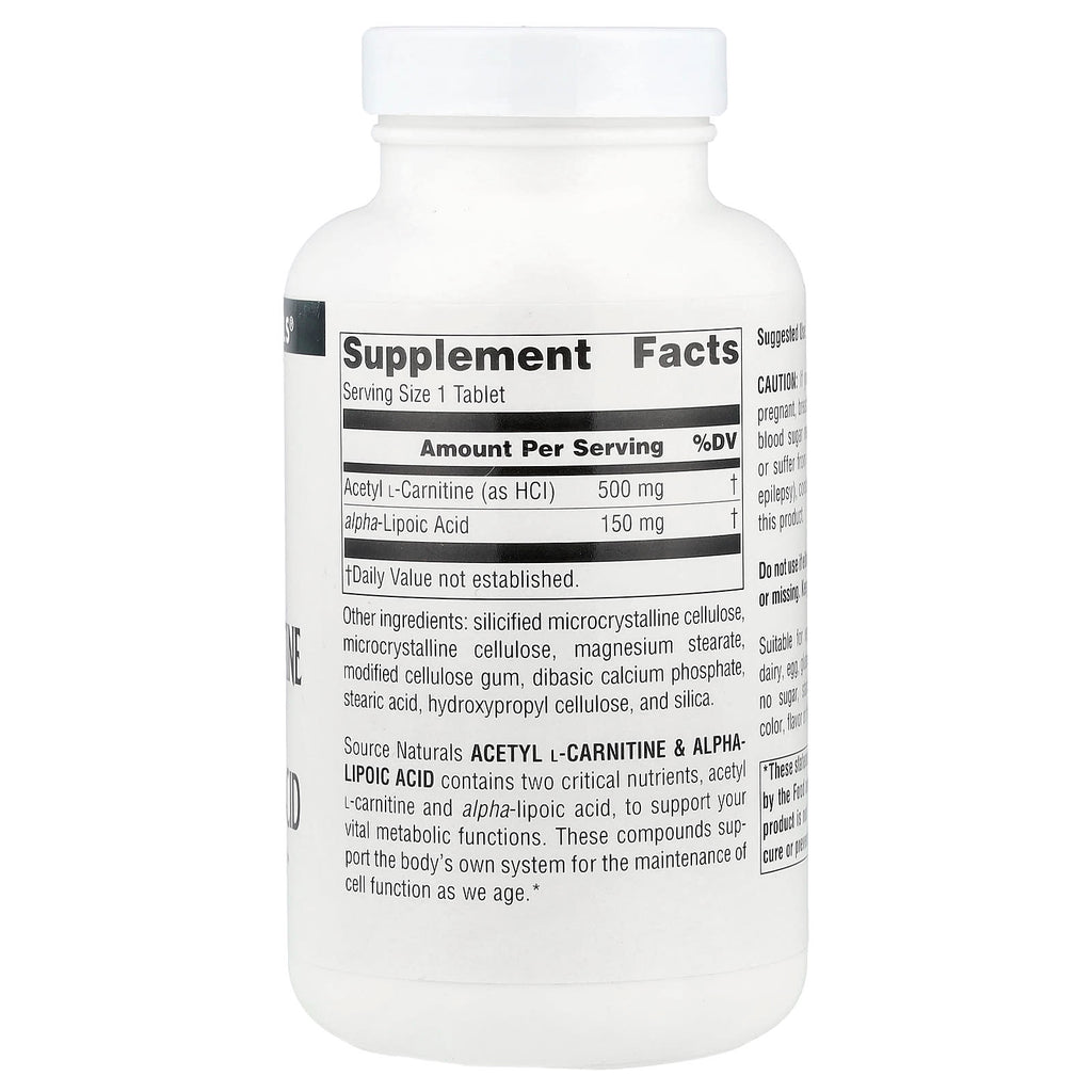 Source Naturals, Acetyl L-Carnitine & Alpha-Lipoic Acid, 120 Tablets