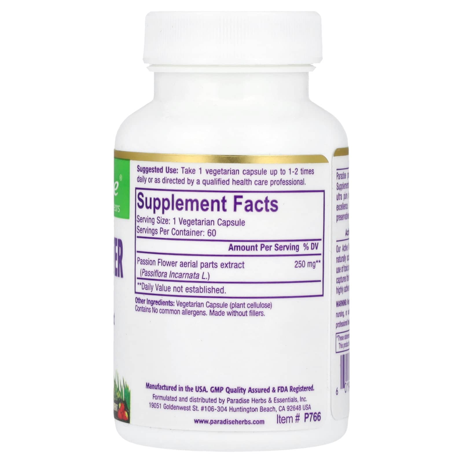 Paradise Herbs, Passion Flower, 60 Vegetarian Capsules (250 mg per Capsule)