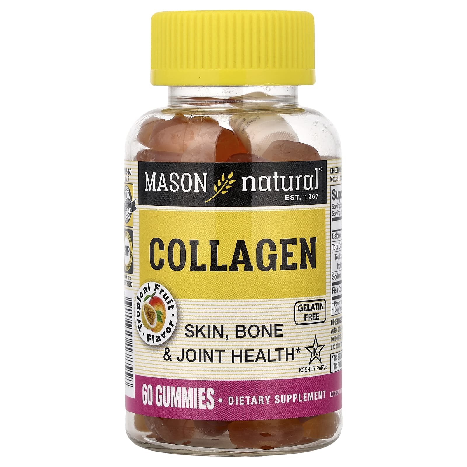 Mason Natural, Collagen Gummies, Tropical Fruit, 60 Gummies (49.5 mg per Gummy)