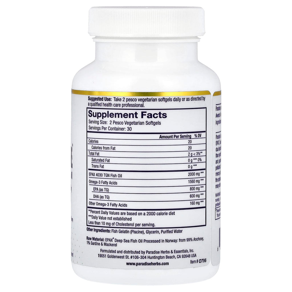 Paradise Herbs, Omega-Sure®, Premium Omega-3 Fish Oil, 60 Pesco Vegetarian Softgels