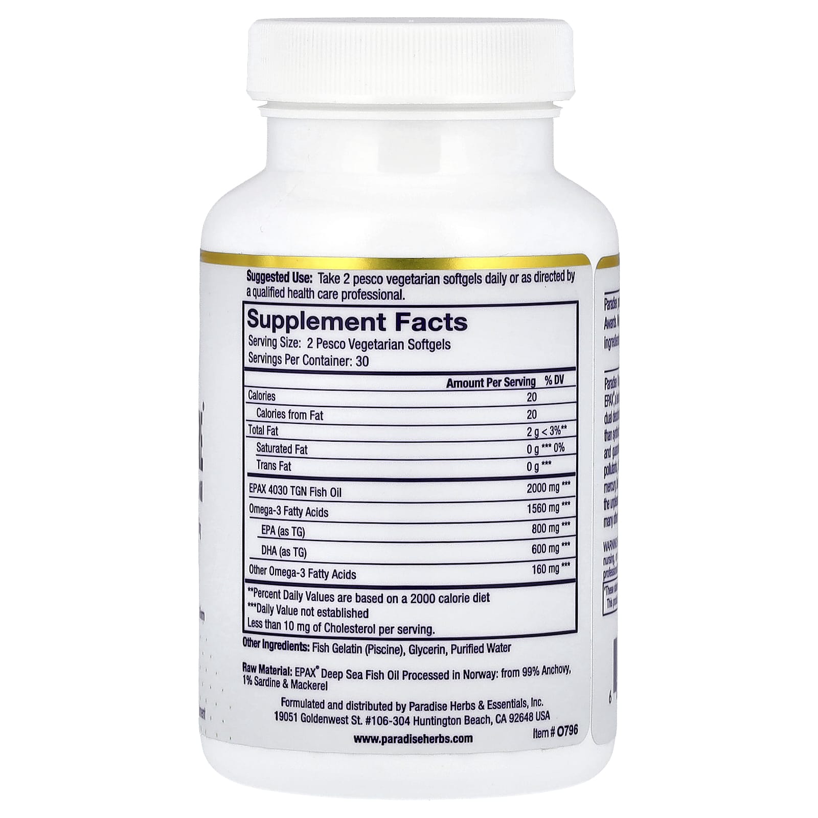 Paradise Herbs, Omega-Sure®, Premium Omega-3 Fish Oil, 60 Pesco Vegetarian Softgels