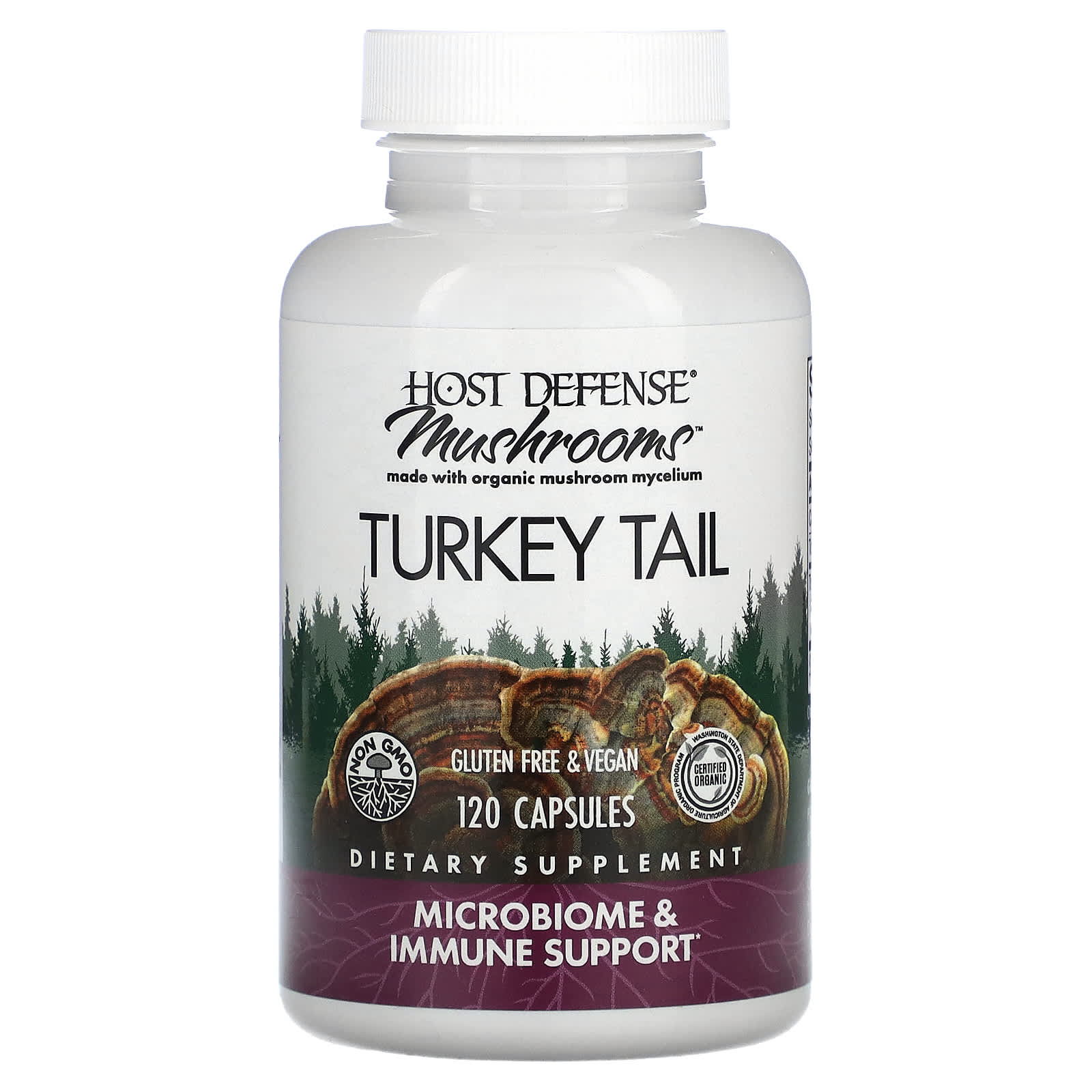 Host Defense, Mushrooms, Turkey Tail, 120 Capsules (0.5 g per Capsule)