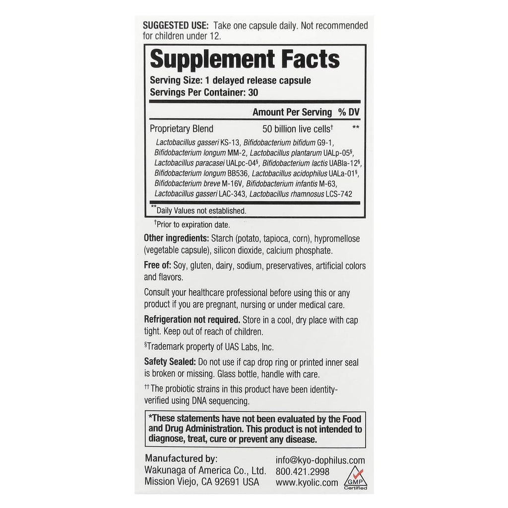 Kyolic, Kyo-Dophilus®, Max Probiotic, 50 Billion CFU, 30 Vegetarian Capsules
