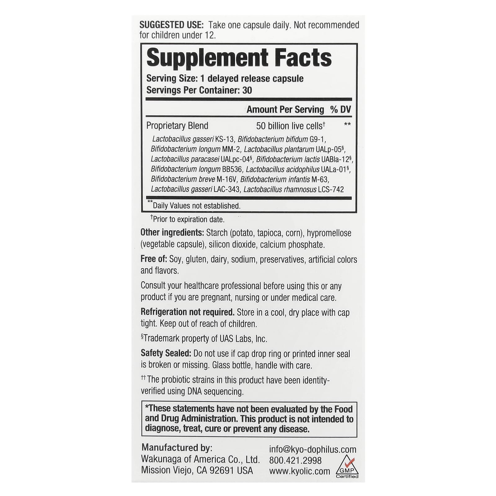 Kyolic, Kyo-Dophilus®, Max Probiotic, 50 Billion CFU, 30 Vegetarian Capsules