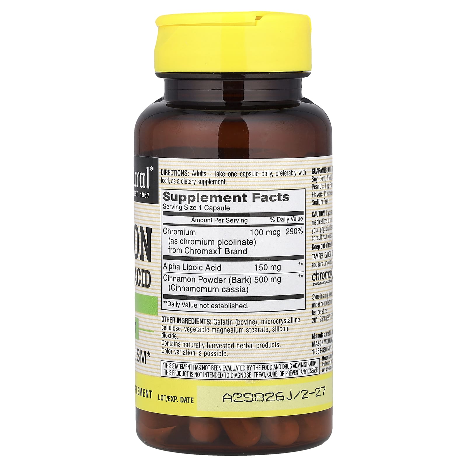 Mason Natural, Cinnamon Alpha Lipoic Acid, 60 Capsules