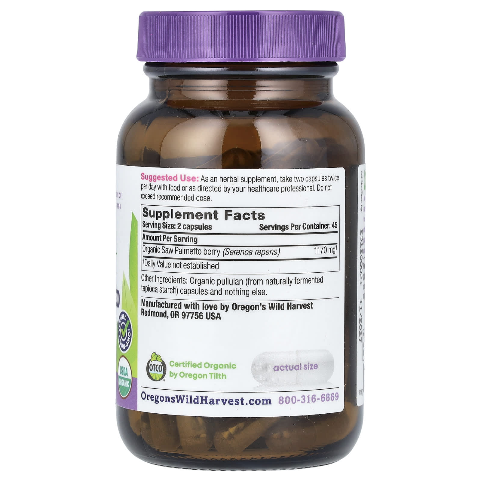 Oregon's Wild Harvest, Organic Saw Palmetto, 90 Organic Vegan Capsules (585 mg per Capsule)
