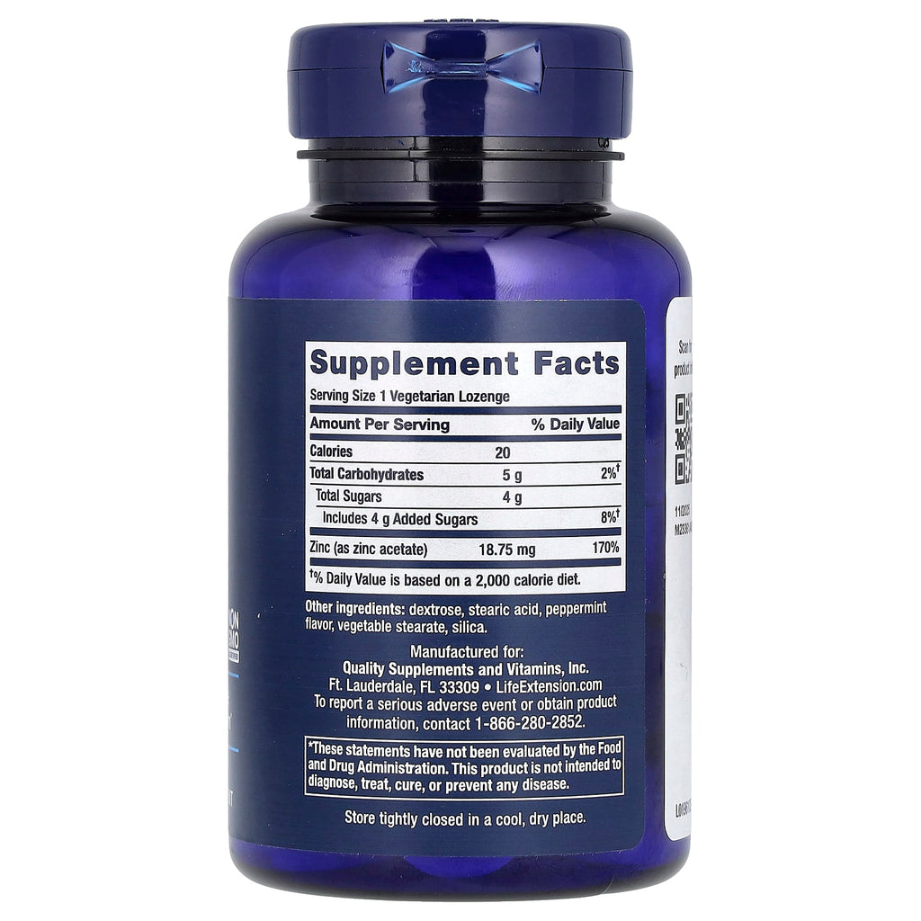 Life Extension, Enhanced Zinc Lozenges, Peppermint, 30 Vegetarian Lozenges (18.75 mg per Lozenge)