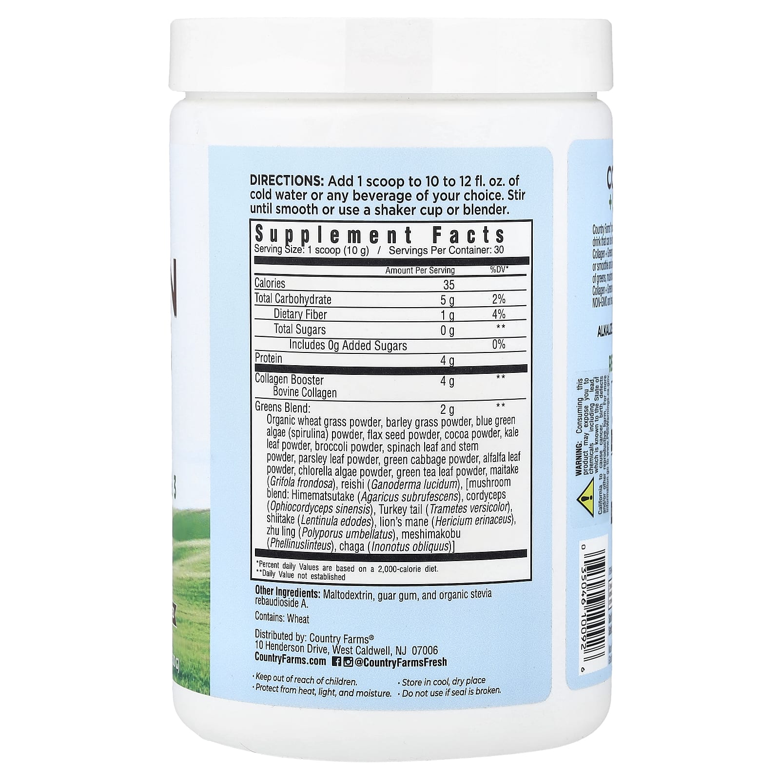 Country Farms, Collagen + Greens, Unflavored, 10.6 oz (300 g)